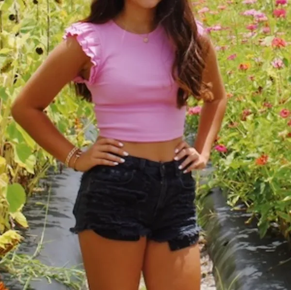 Zara pink cropped flare sleeve top - Image 4