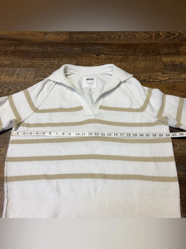 Aerie unREAL Oversized Classic Fit Stripe Pull Over V-Neck Polo Sweater XS Soft - Image 4