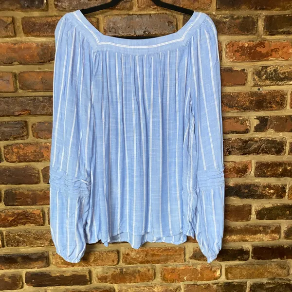 Lauren Conrad Blue Striped Long Sleeve Square Neck Top Women's Size Large - Image 5