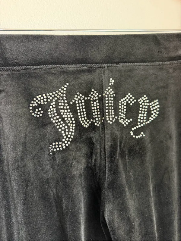 Juicy Couture Black Velour Boot Cut Pants with Rhinestone Logo - Image 2