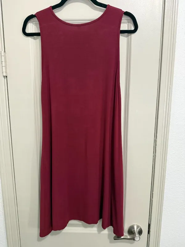 Zalalus Womens Sleeveless Casual Dress Summer T-Shirt Swing Pockets Short Wine Red Med 8 - Image 2