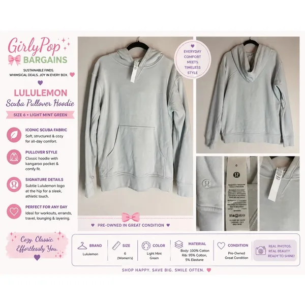 Lululemon Scuba Pullover Hoodie Mint Green Womens Size 6 LW3DAMS - Image 2