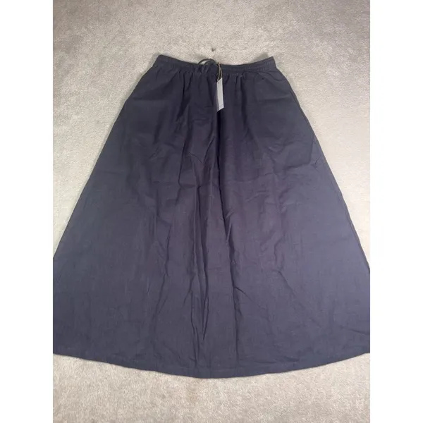 NWT neuflora skirt linen pockets navy full long skirt L - Image 3