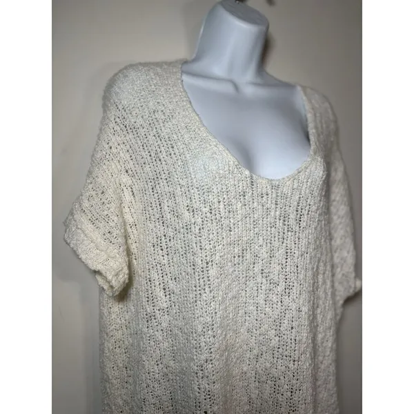 FREE PEOPLE Winter White Cream Cotton Dress Oversized‎ Sweater Short sleeve XS - Image 2