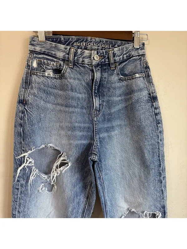 American Eagle Curvy Mom Jean Distressed Acid Wash High Rise Jeans Size 0 - Image 2