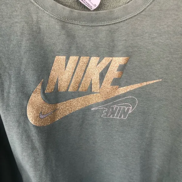 Nike Seafoam Green Glitter Logo Crewneck Women's XL - Image 3