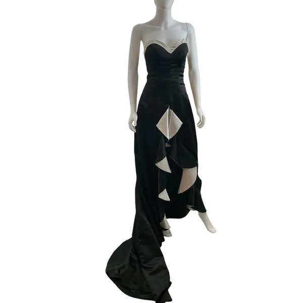Studio 17 Prom Black White Strapless Beaded High Low Ruffle Gown 2715 Sz 2 - Image 13