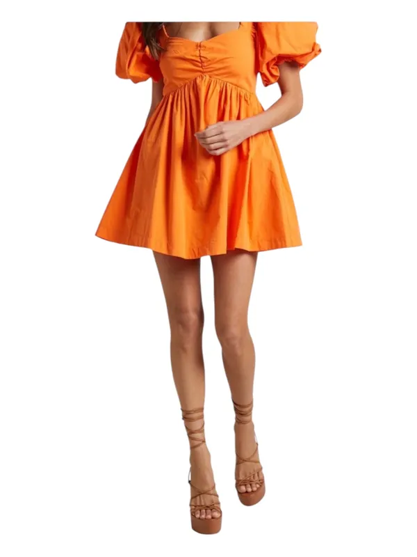 Showpo Orange Puff Sleeve Mini Dress Babydoll Tennessee Game Day 6 - Image 3