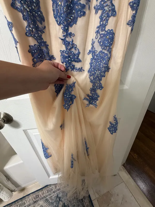 Beaded Lace Periwinkle Coya Collection Prom Dress - Image 6