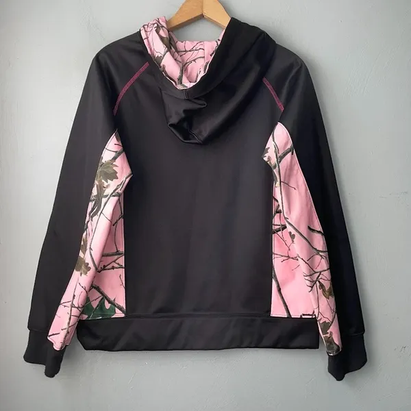 Trail Crest Sweatshirt Size Medium Hooded Pink Camouflage Fleece Lined Thermal - Image 4