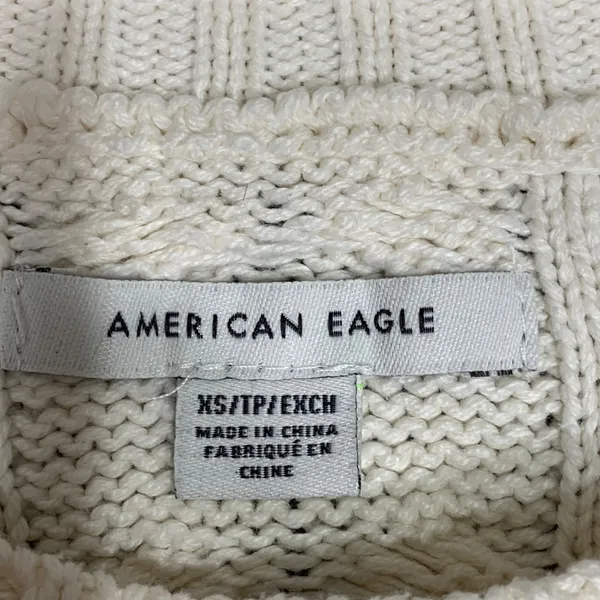 American Eagle Sweater Womens XS Cream Green Varsity Striped Cable Knit Crewneck - Image 5