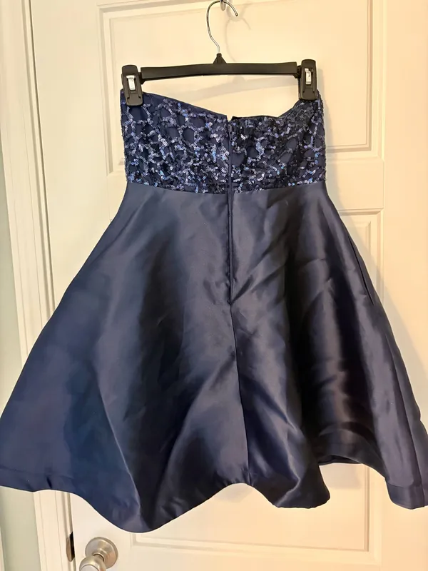 Navy beaded Halter Mini Dress Blue - Image 5