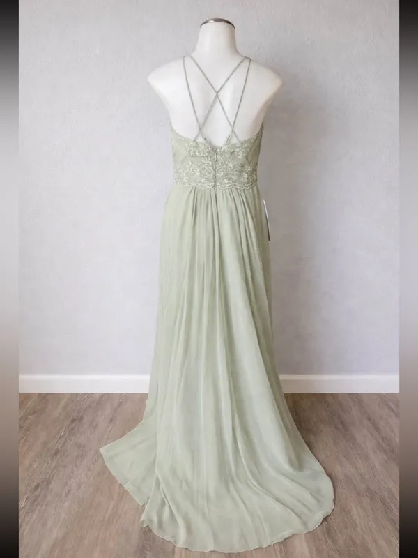 Azazie Ginger Agave A-Line Halter Pleated Chiffon Dress Size XS - Image 2