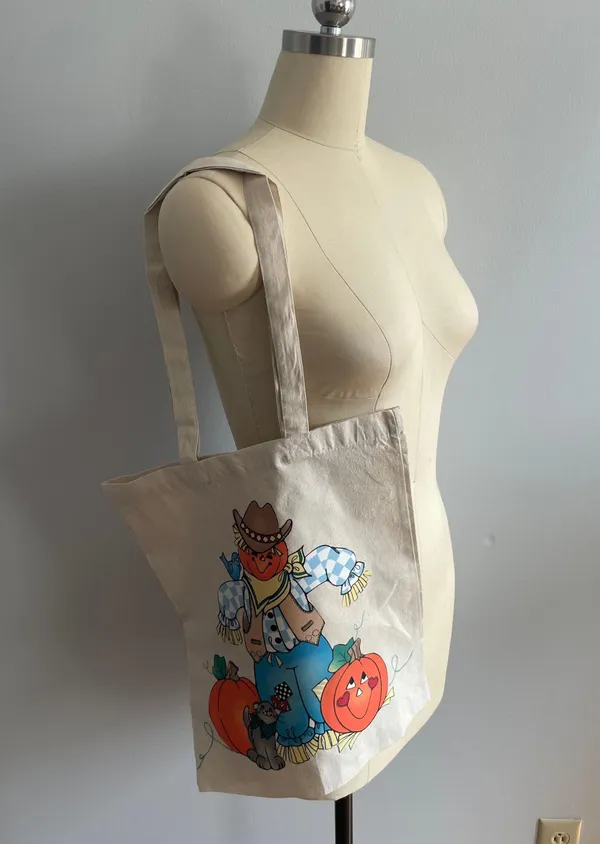 Handmade Daisy Kingdom Vintage Halloween Scarecrow and Pumpkin Tote Bag - Image 4