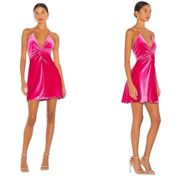 REVOLVE More To Come Kimmie Pink Velvet Mini Dress M Open Back Birthday Party - Image 15