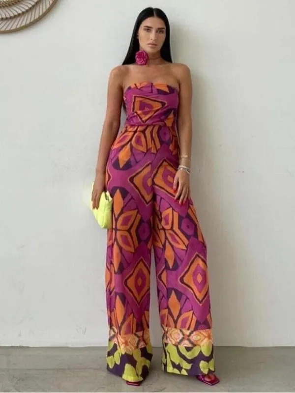 Zara Strapless Printed Wide Leg Jumpsuit - Image 2