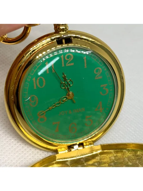 Women’s gold tone pocket watch joy & iman green dial Quartz analog 46mm running - Image 3