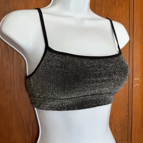 NWT Aerie Sparkle Straight Scoop‎ Bikini Top Cheekiest Bottoms Small Black - Image 2