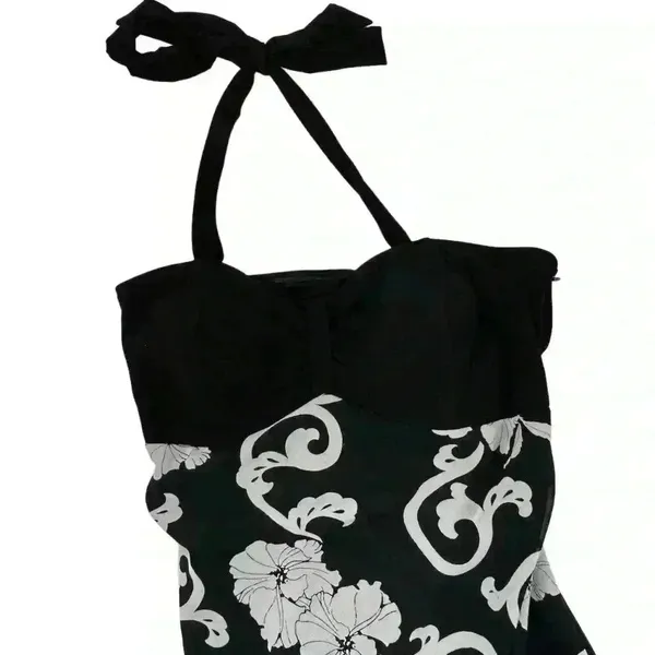 White House Black Market Women's Halter Neck Floral Dress Size 8 Black‎ - Image 4
