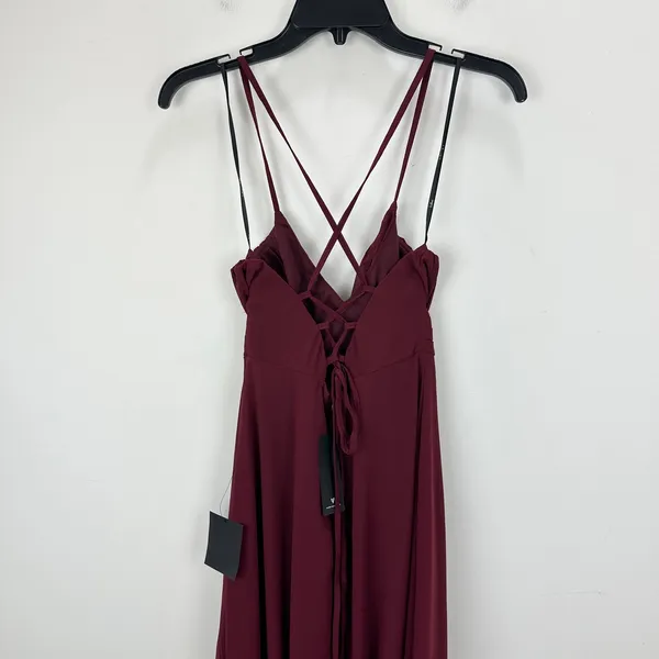Lulus Event Ready Burgundy Backless Lace-Up Maxi Dress Chiffon Formal Small NWT - Image 12