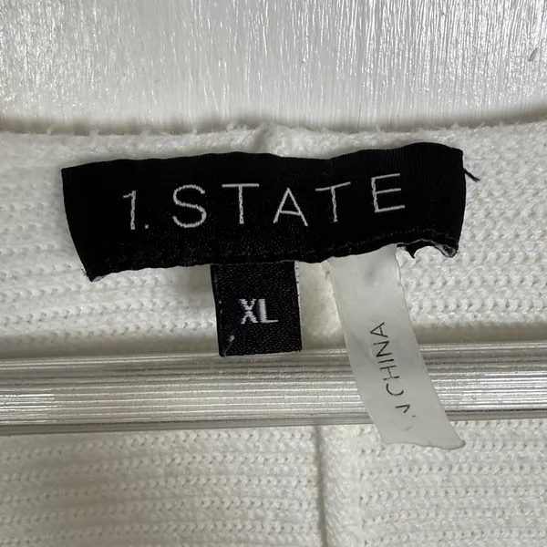 Revolve 1 State Balloon Sleeve V-neck Ribbed White Sweater W2264 Sz XL - Image 5