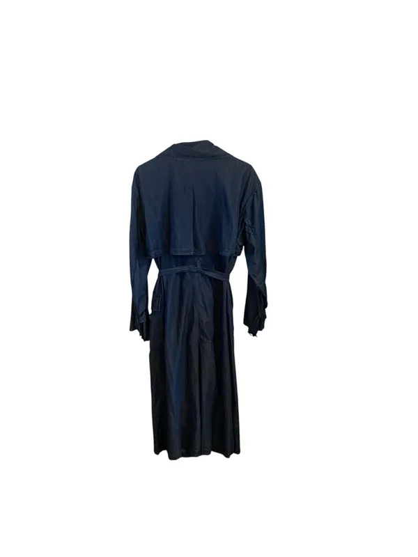 JustFab Double Breasted Longline lightweight Denim Trench Coat Belted minimalist - Image 15