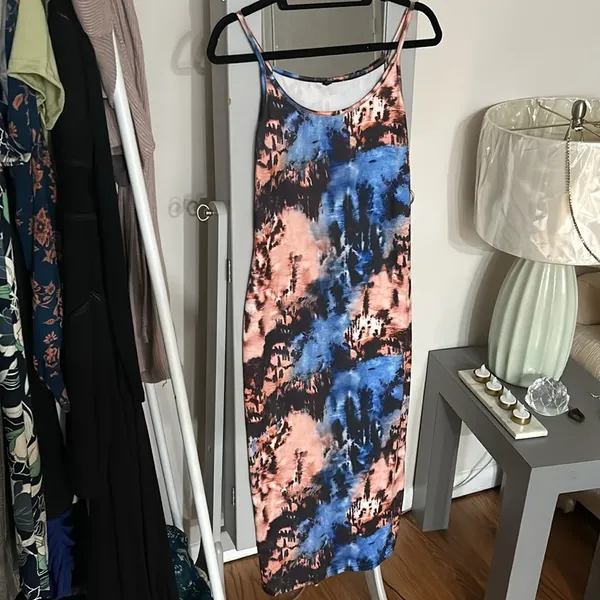Amazon Women's Tie-Dye Midi Dress, Bodycon Dress Spaghetti Strap (Multicolor, Size: M) - Image 6