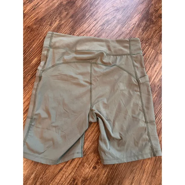Free People Movement Never Better Ribbed Biker Shorts Olive Utility Pockets - Image 2