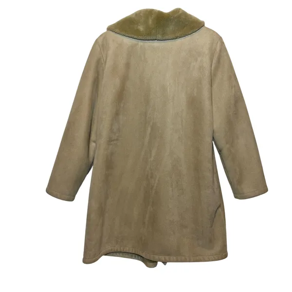 Chaps Women's Faux Suede Coat Jacket Toggle Front Sherpa‎ Collar Beige Mobwife - Image 5