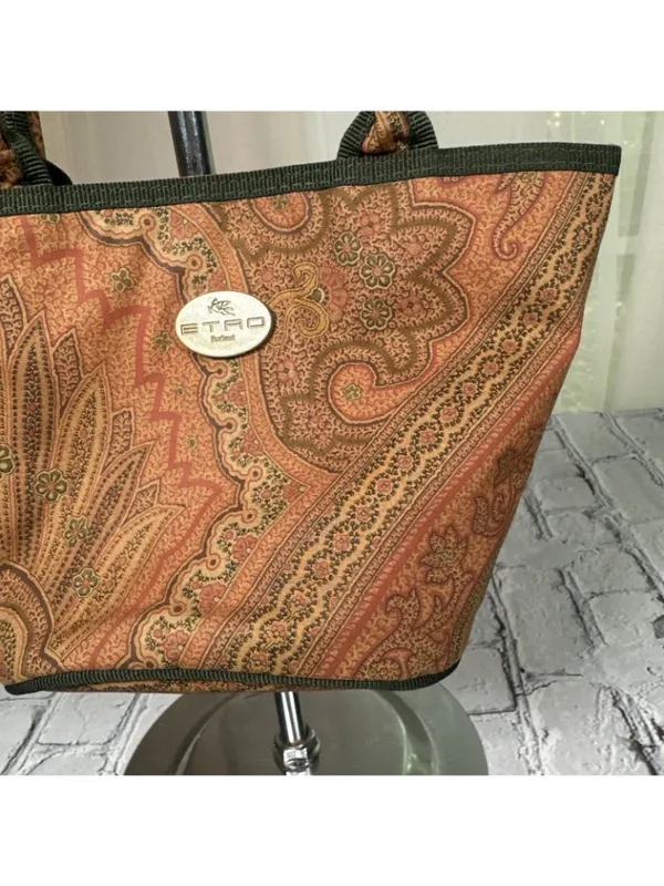 ETRO Paisley Mini Libra Hand Bag Tote Small Nylon Clasp Fabric Pattern Authentic - Image 4