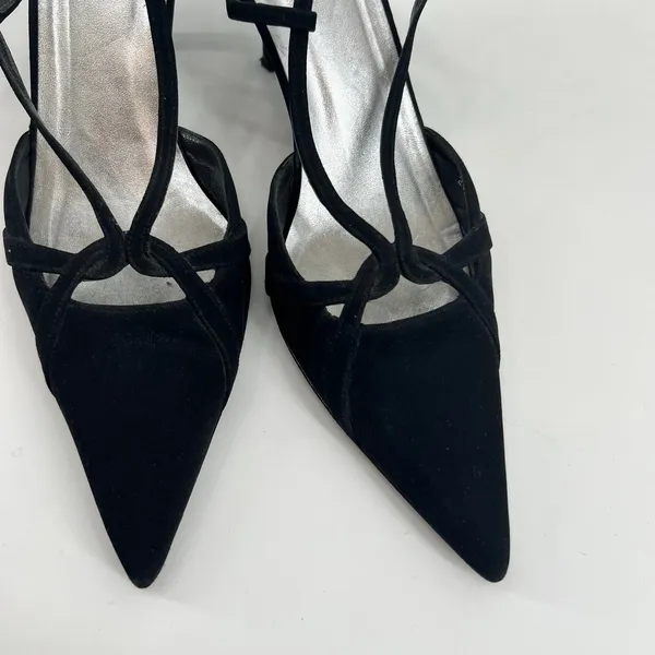 Stuart Weitzman black slingback kitten heel sandal pointed toe evening size 8.5 - Image 2