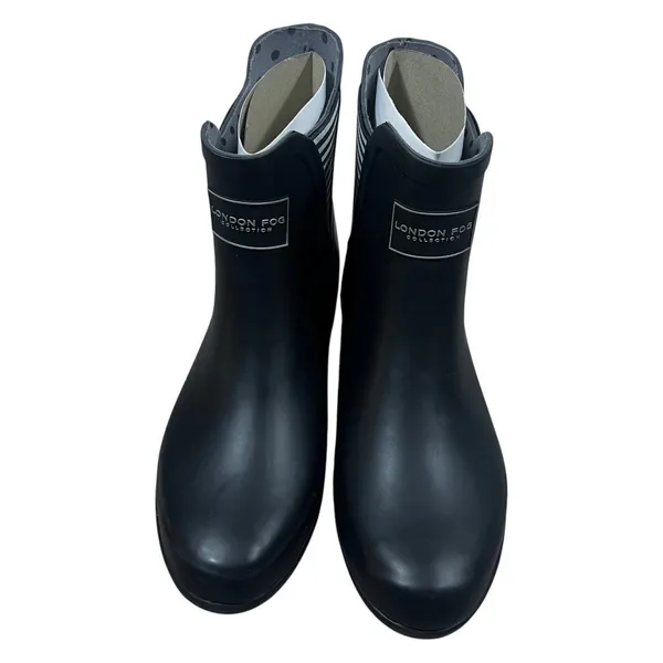 London Fog Piccadilly Striped Rain Boots Black Ankle Rubber Waterproof Size 8M - Image 2