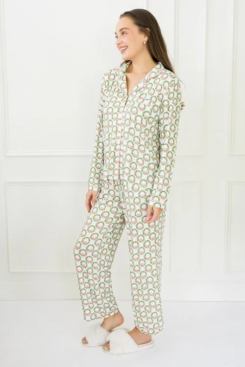 Mary Square Charlotte Long Sleeve Button-Up Pajama Top and Pants Set Deck The Halls - Image 3