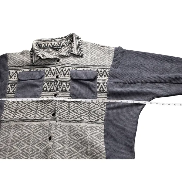 Davi‎ & Dani Womens 1XL Grey Aztec Corduroy Mixed Media Oversized Shacket Jacket - Image 10