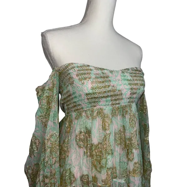 HEMANT AND NANDITA Sidra Mini Dress in Sea Green X-Small New Womens Metallic - Image 6