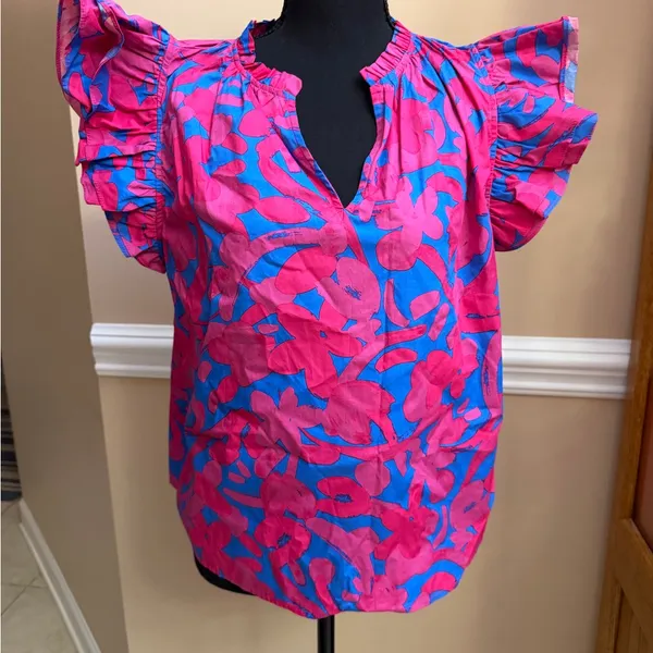 Sugarlips Yeraldi Berry Risette Ruffle Split Neck Top - Image 4