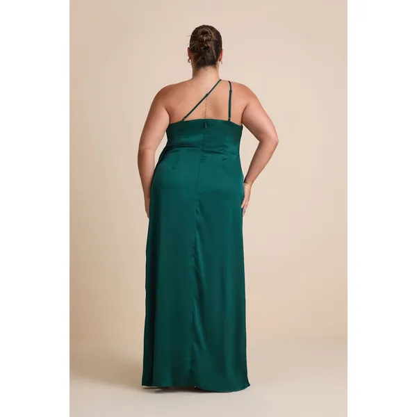 NWT Lulus Signature Elegance Emerald Satin One-Shoulder Maxi Dress Wedding Sz 1X - Image 3