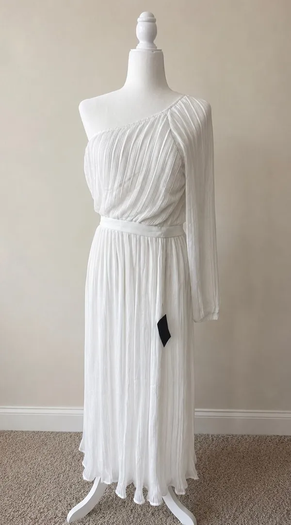 Lulus Always Loving You White Pleated One Shoulder Midi Dress NWT Small - Image 6