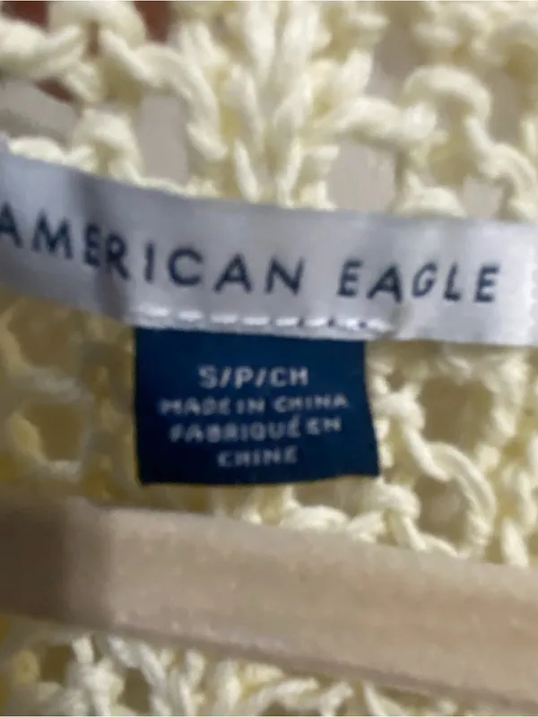 American Eagle Womens S Small 32” Ivory Beige Crochet Knit Sweater Vest Beach - Image 2