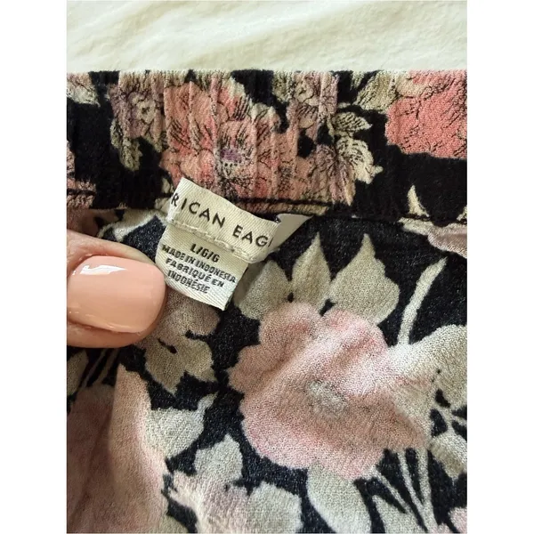 American Eagle Floral Wrap Midi‎ Skirt Black Pink Boho Viscose A-Line Size Large - Image 3
