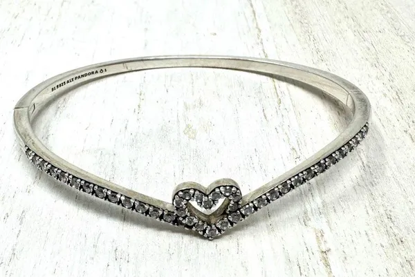 Pandora sterling silver/CZ bangle bracelet, size 1 / small - Image 6