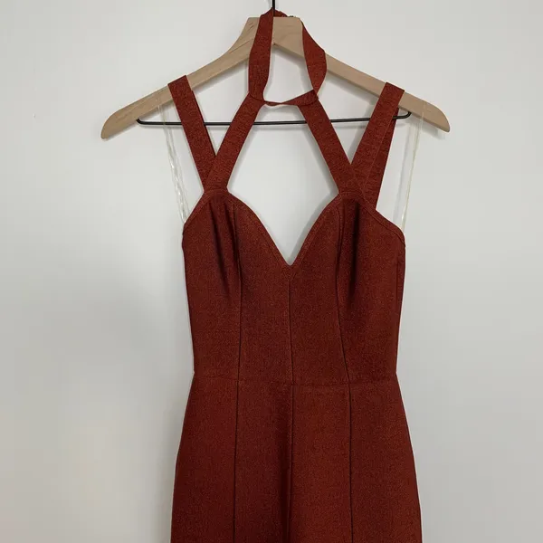 House of CB Cypresa Rust Lurex Collar Strap Jumpsuit Women’s Size XS - Image 15