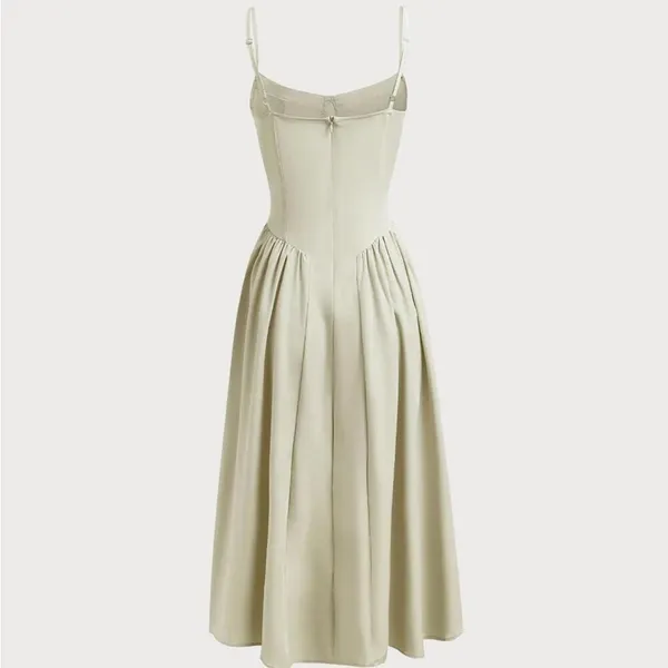 RIHOAS Green Square Neck Pocket Slip Midi Dress L - Image 7