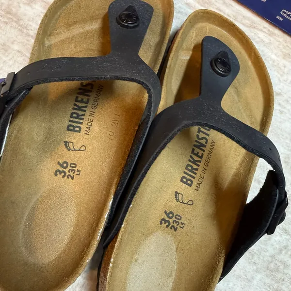 Birkenstock Gizeh 36 Womens 5 Mens 3 Black Leather Cork Sandals Regular Fit New - Image 2