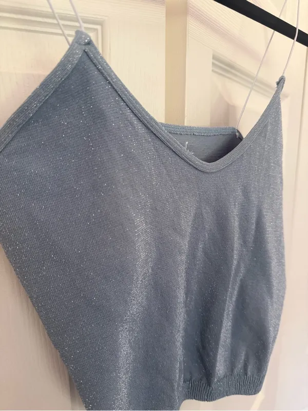 Free People Intimately Blue Gray Glitter Crop Cami Tank Top Size M/L - Image 3