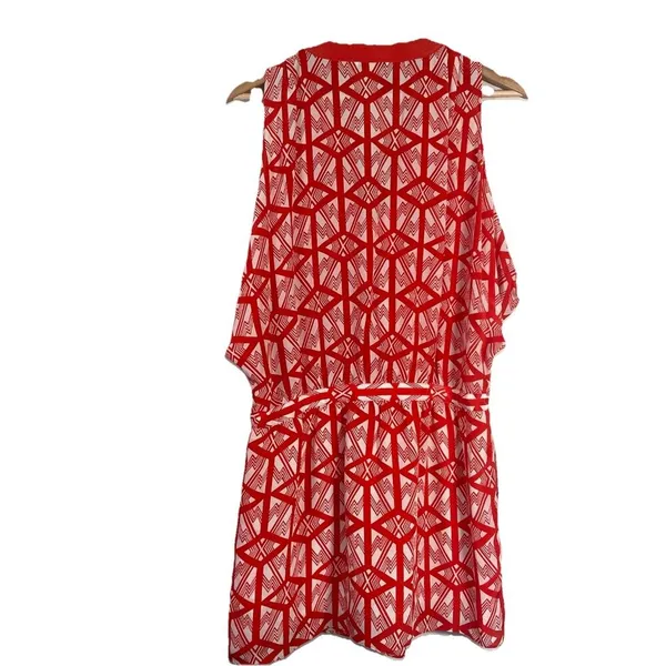 Leifsdottir Anthropologie Catalyst Red Orange White Silk Tunic‎ Dress Size 0 - Image 8