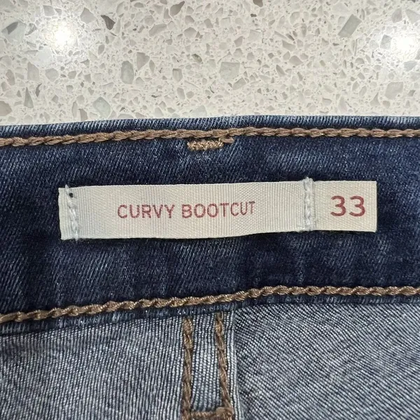 Levi's Sz 33 Curvy Bootcut Jeans‎ Mid Rise Flat Front Stretch Denim Blue Women's - Image 3
