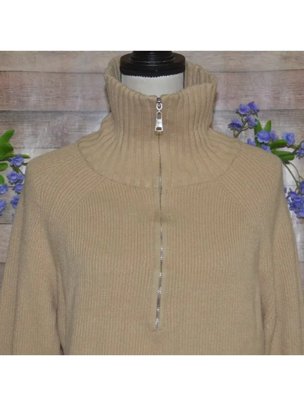 BTFBM Womens Tan Ribbed Knit High Neck Quarter Zip Sweater Size M So Soft Casual - Image 6