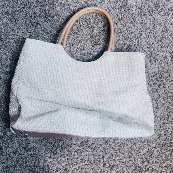 Vintage Fossil Purse Shoulder Bag Beige woven straw & Brown leather 75082 - Image 2