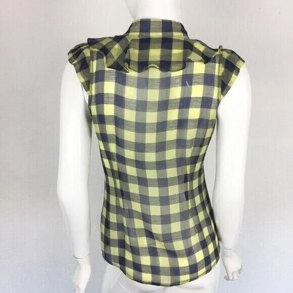 ZOA New York Plaid Ruffle Blouse Small Sleeveless Cottagecore‎ Chic - Image 4